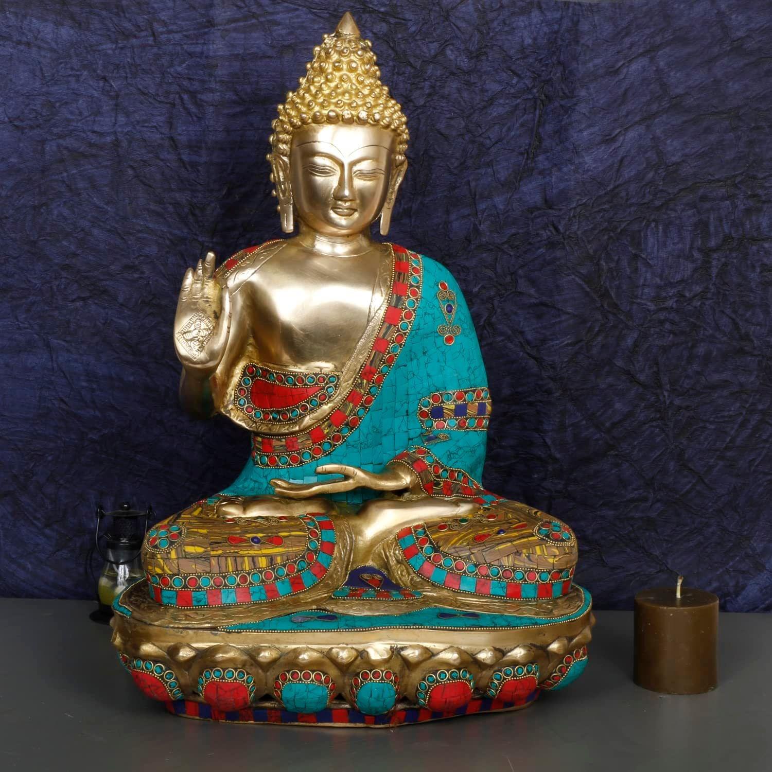 Polyresin Blessing Buddha Statue in Orange Colour