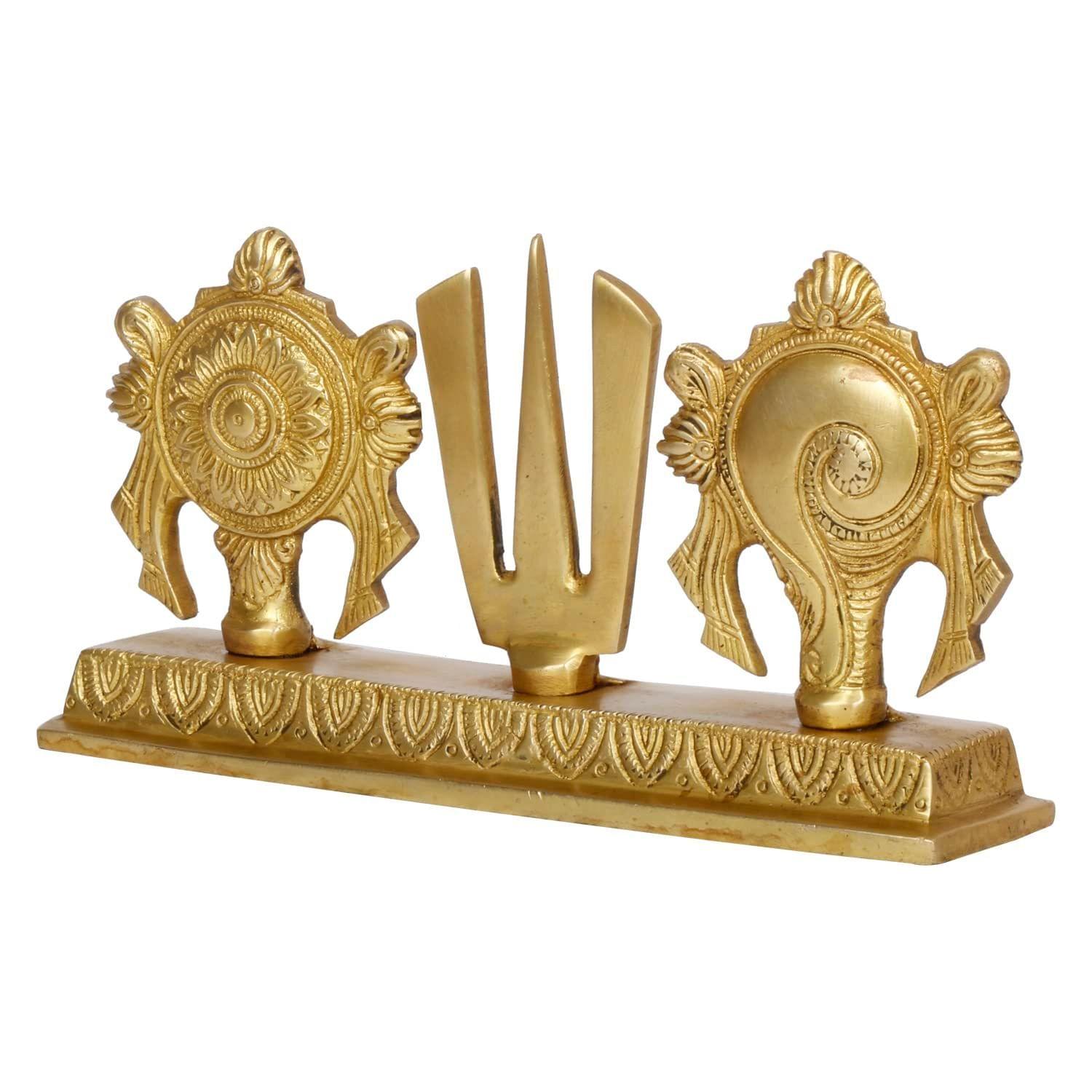 ARTVARKO Brass Shankh Chakra Namah Showpiece | Shri Tirupati Balaji Shankha Chakra Tilak | Padmanabha Swami | Lord Vishnu |Brass Home Decor |