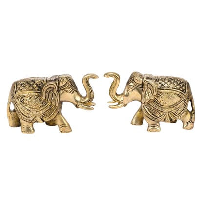 ARTVARKO Brass Idol Murti Elephant Set of 2 for Hall Restaurant Galleria Living Room Office Indoor Outdoor Feng Unique Gift Item Shui Vastu Corner