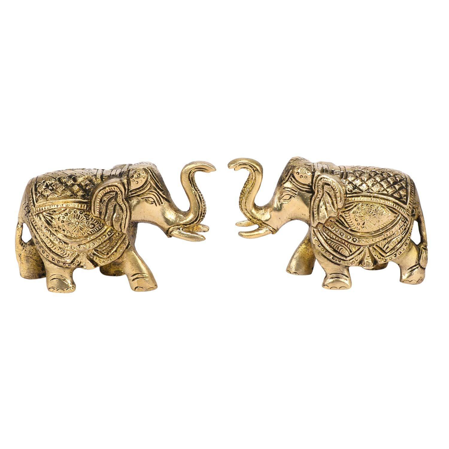 ARTVARKO Brass Idol Murti Elephant Set of 2 for Hall Restaurant Galleria Living Room Office Indoor Outdoor Feng Unique Gift Item Shui Vastu Corner