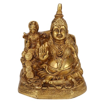 ARTVARKO Brass Kuber Maharaj with Ma Laxmi Idol Statue God Murti for Locker Tijori Galla Diwali Pooja Puja Kuvera Lord of Wealth Prosperity 6 Inch