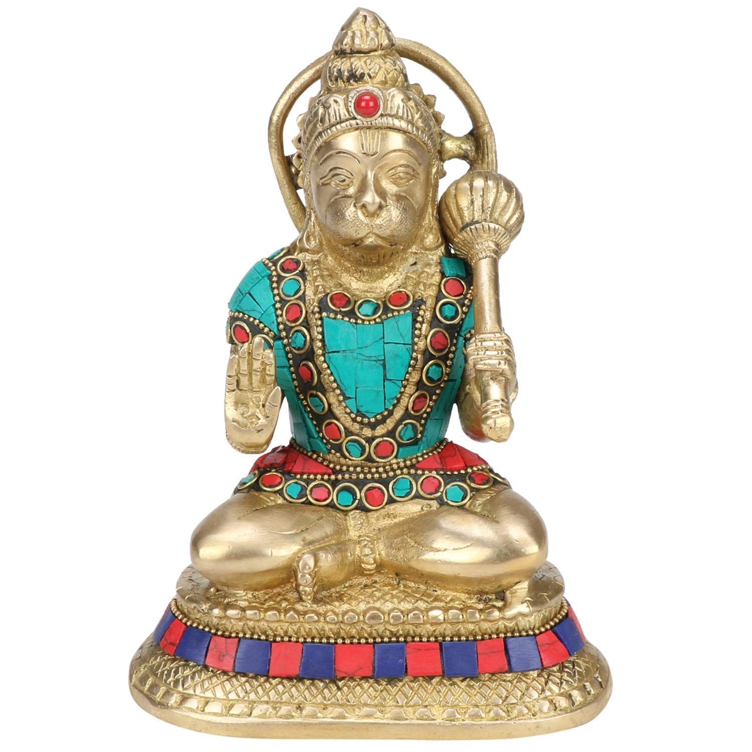 ARTVARKO Brass Bajrangbali Sankat Mochan Hanuman JI Statue Bhagwan Murti for Home Office Entrance Temple Mandir Decoration Pooja Gift 7 Inches