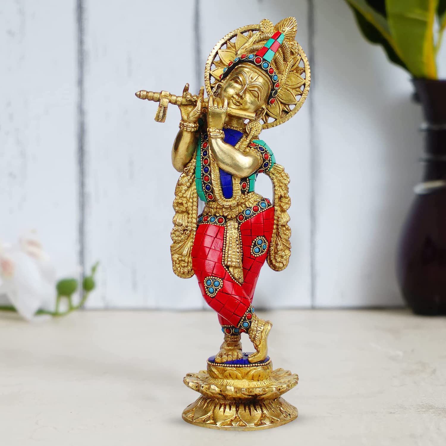 Buy TIED RIBBONS Gold Plated Radha Krishna Idol Statue Showpiece (Resin, 19  cm x 11 cm) - Decoration Items for Home Decor Living Room Mandir Temple  Pooja Room Table Top Office Decorative