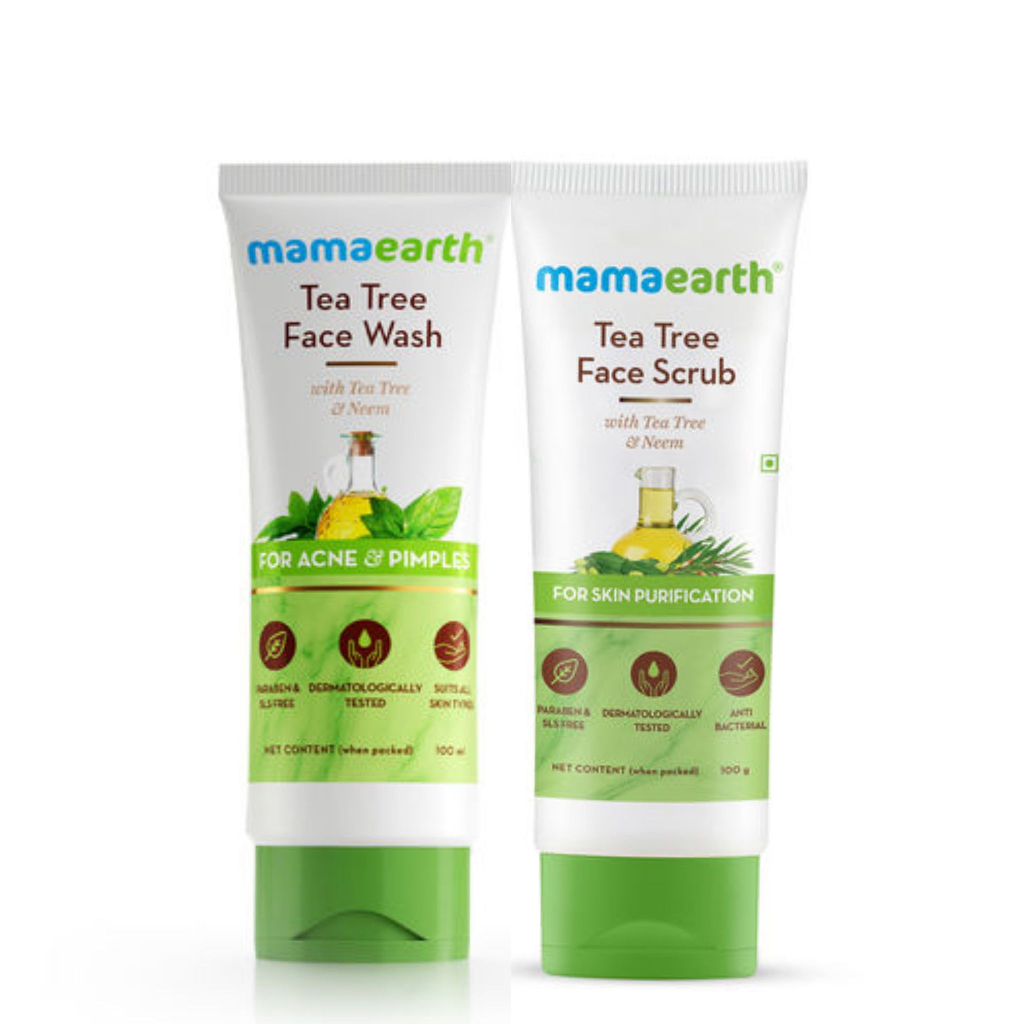 MAMAEARTH Tea Tree facewash (100 ml) + Scrub(100 gm) Combo Pack of 2