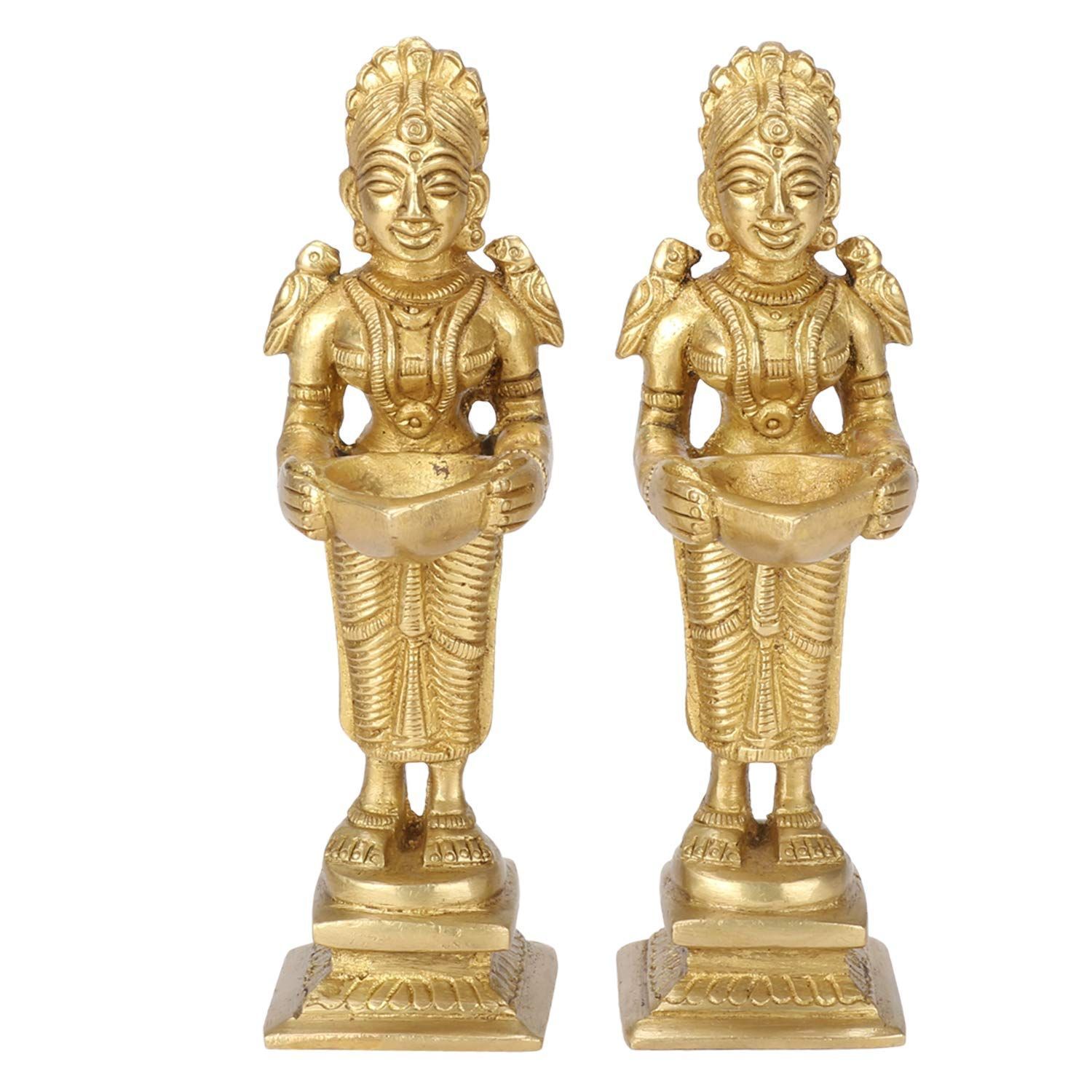 Artvarko Brass Paavai Vilakku Deep Laxmi Pair (2 Pcs) Diya Lady Holding Oil Diya Deepluxmi Deeplaxmi Height 5 Inches