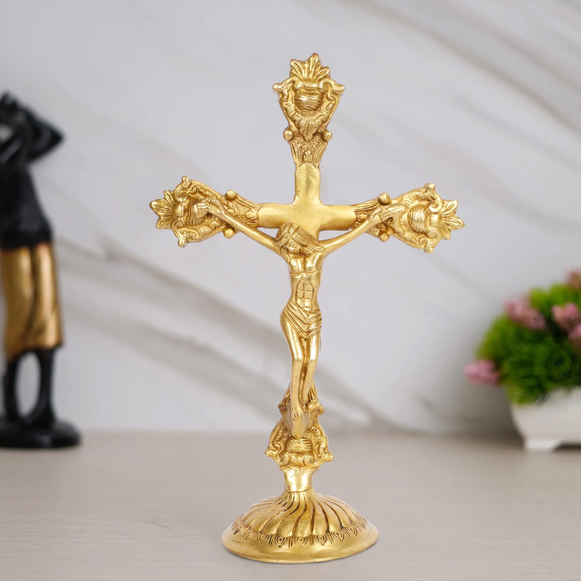 ARTVARKO Brass Jesus Cross Christ Statue | Brass Idol and Home Decor | Height - 11"