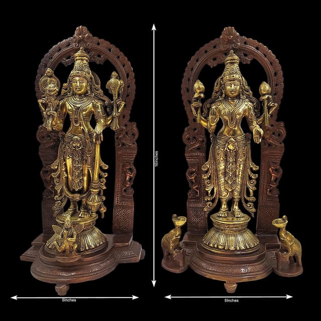 ARTVARKO Brass Lord Bhagwan Vishnu Narayan Lakshmi Statue Idol