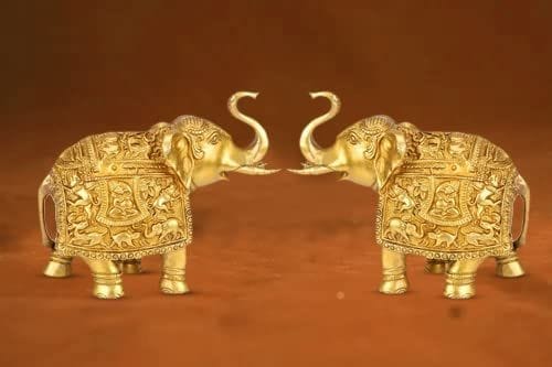 ARTVARKO Brass Elephant Pair (2 Pcs) | Lucky Figurine- Home D�cor Gifts Item (7" H,8.5" L, 6 Kg.)