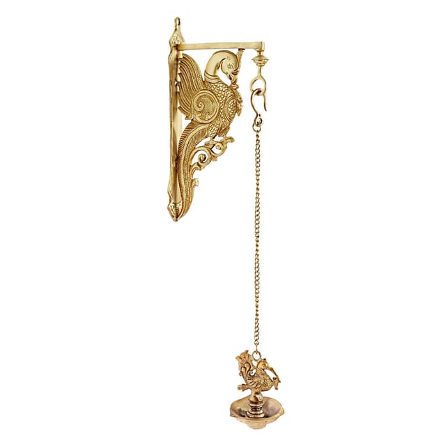 ARTVARKO Brass Traditonal Parrot Design Hook Holder for Wall  Lantern/Chain/Bells/Diya