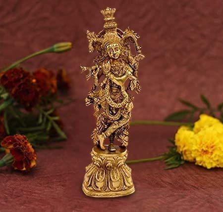 GOLDGIFTIDEAS 24K Gold-Silver Plated Radha Krishna Idol for Pooja, Radhe  Krishna Statue for Gift (11 x 4 CM)