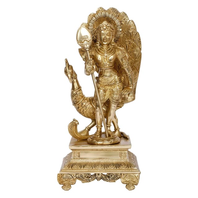 12 Lord Murugan Swamy Kartikeya Brass Idol - Decorative Figurine