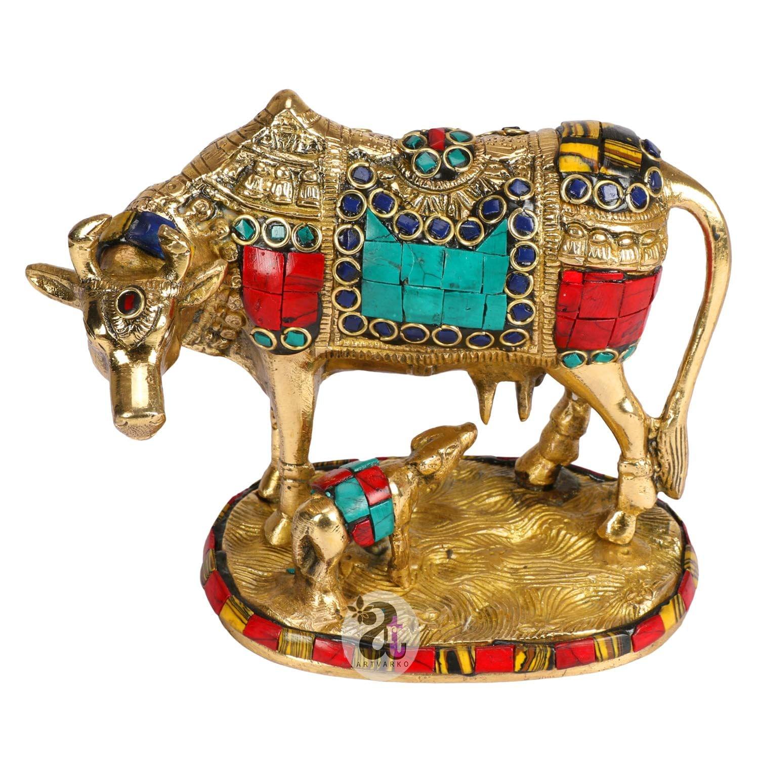 ARTVARKO Brass Unique Statueidol Kamadhenu Cow God Idol Religious Sculpture Figurine for Home & Office- Product Size: 6" Weight - 1.3Kg