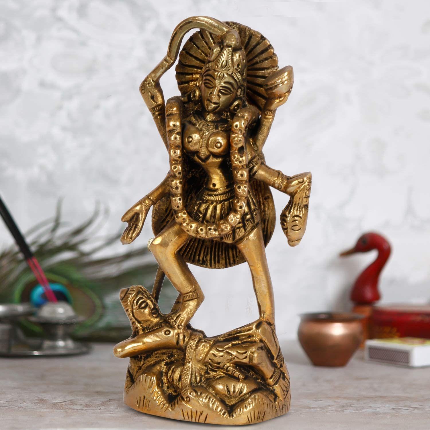 White Whale Maa Kali Brass Statue Religious Goddess Sculpture Idol