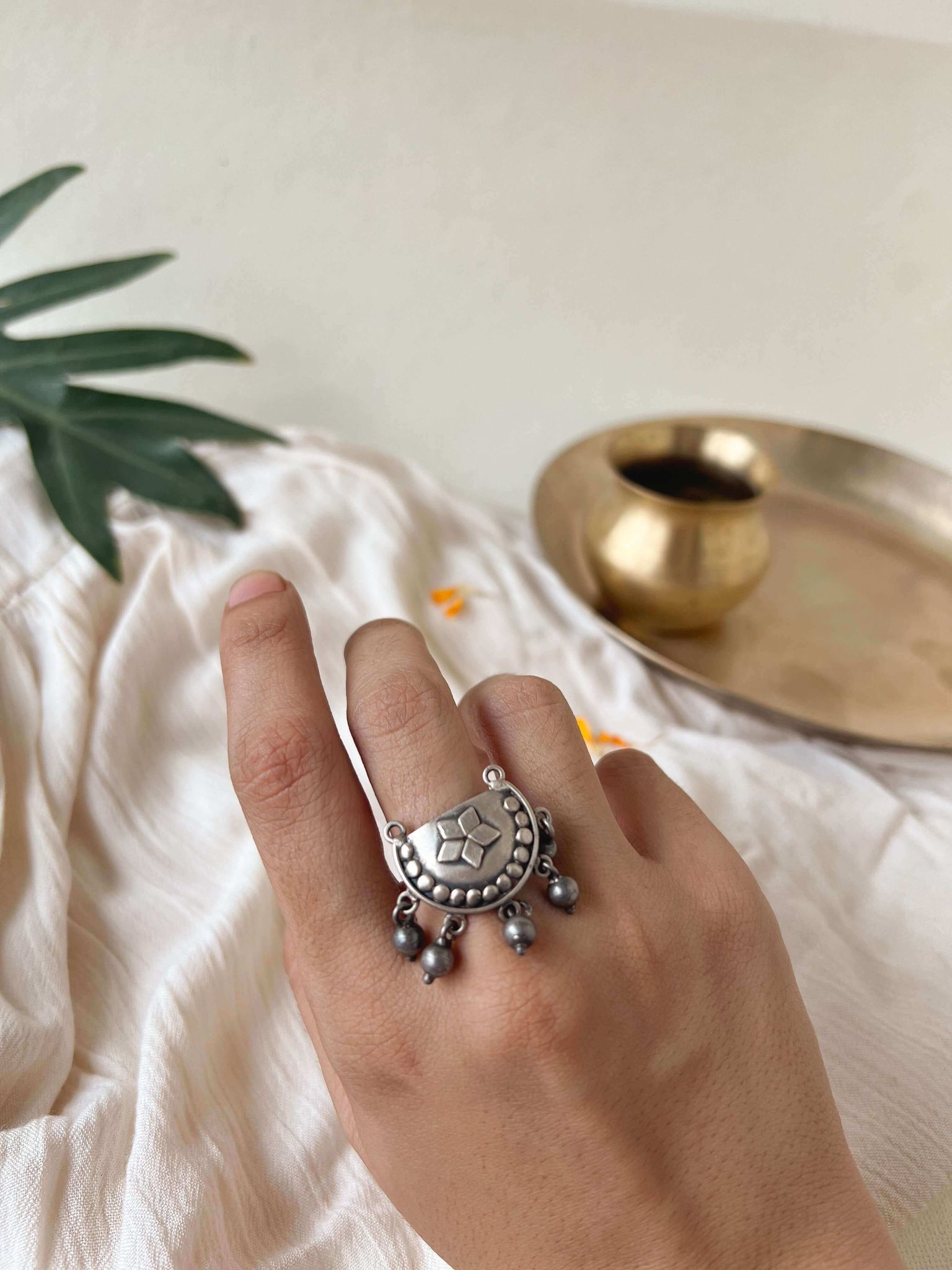 Ardha oxidised silver ring with ghunghroo