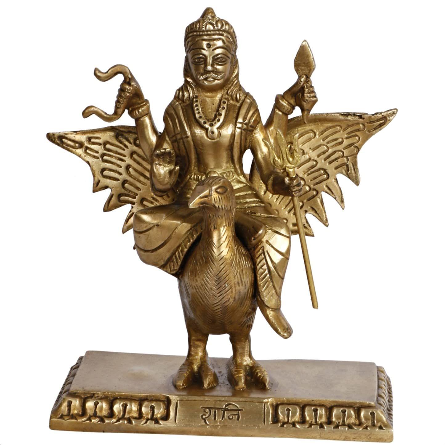 ARTVARKO Brass Shani Maharaj Murti Shani Dev Idol for Home Puja Temple Pooja Mandir Home Decorative Showpiece 7 Inch