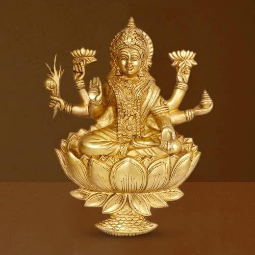 12.5 Inches Goddess Lakshmi Brass Idol, Pooja Statue