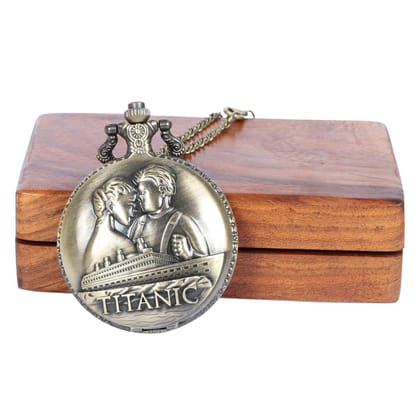 ARTVARKO Titanic Roman Numbers Analog Pocket Watch with Wooden Box Women's and Men's Antique Locket.