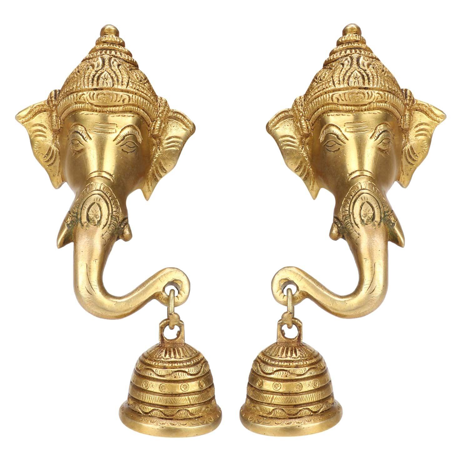 Artvarko Antique Style Brass Ganesha Bhagwan Door Wall Hanging Bell in Pair for Home Decor Entrance Ganti Diwali Ganpati Decoration Metal Ghanti Set