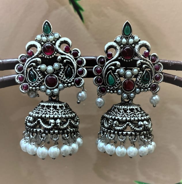 Ethnic Ganesha pink pearl jhumki earrings at ₹1200 | Azilaa