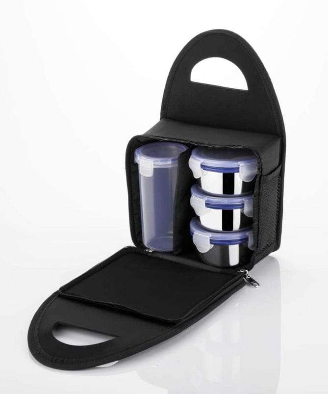 COMPACT STAINLESS STEEL AIRTIGHT LUNCH BOX SET - 4 PCS (3 LEAKPROOF CONTAINERS AND 1 BOTTLE)