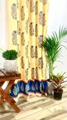 Elegant Blue Buta Design Curtain