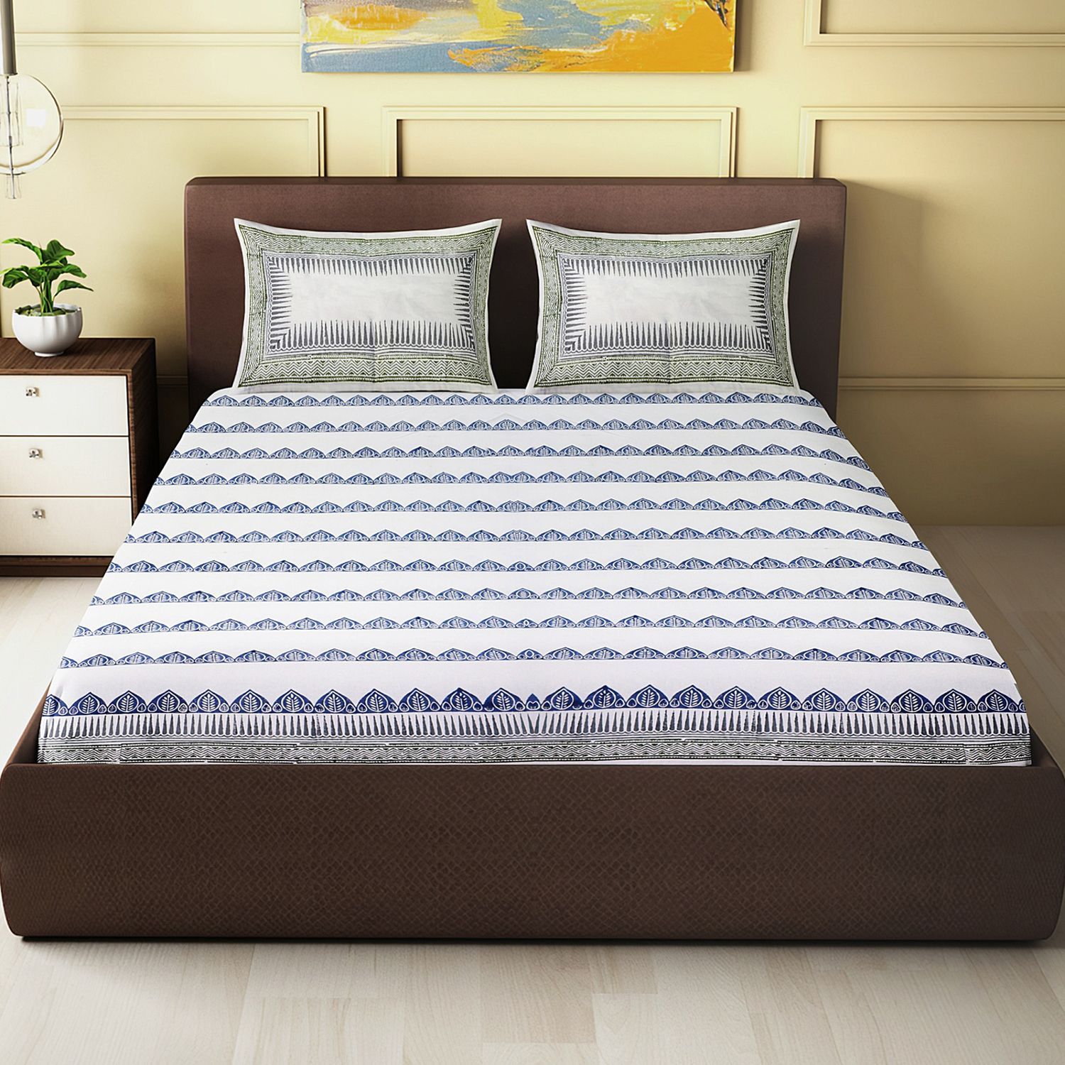 Elegant Buti Alankaran Designs Hand Block Printed Double Bedsheet