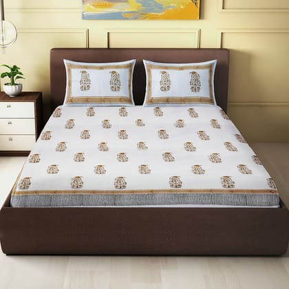 Brown & black Block Hand Block Printed Bedsheet-103