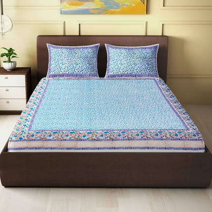 Cerulean Jaal Block Printed Double Bedsheet