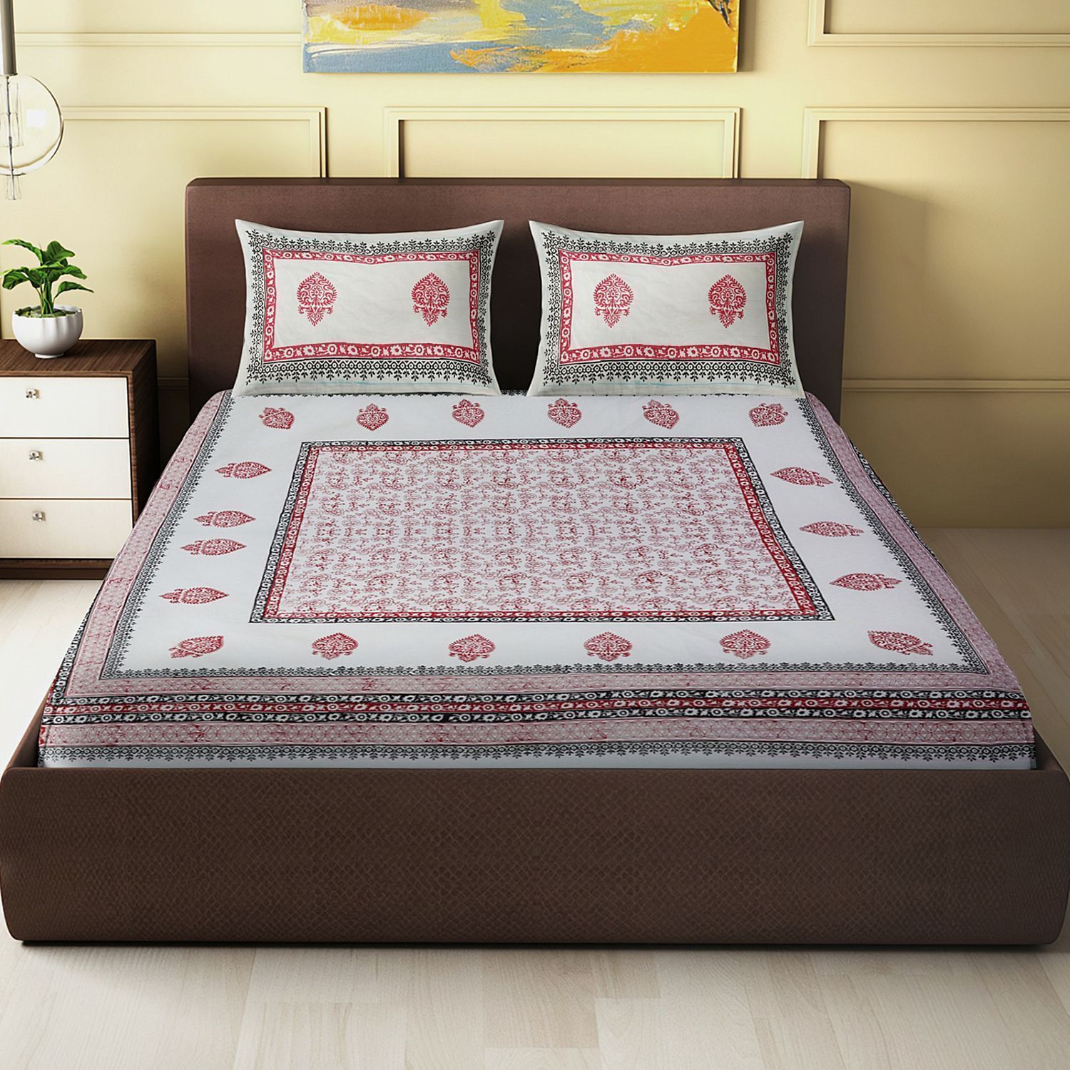 Bagh Motif Block Printed King Size Double Bedsheet