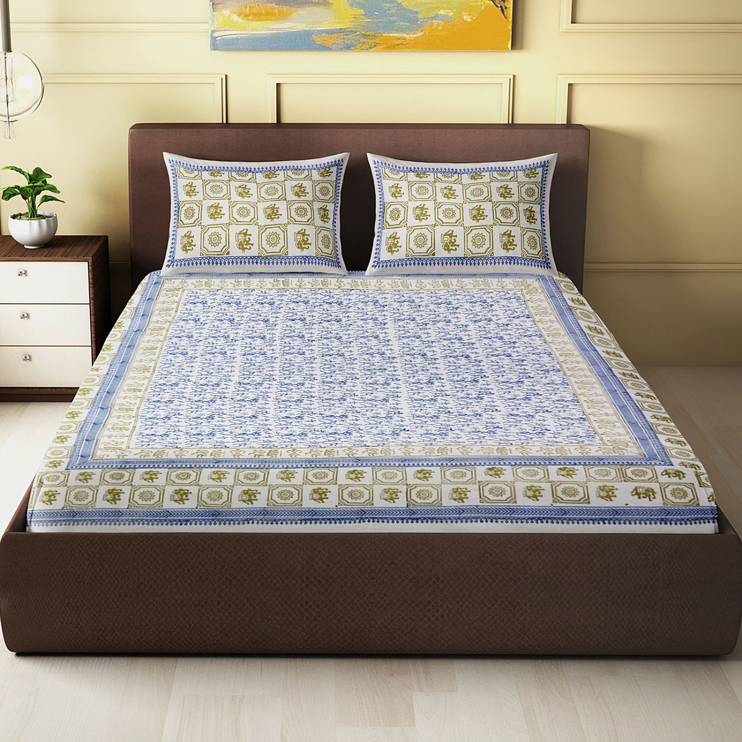 Verli Motif - Block Printed King Size Double Bed Sheet- 225