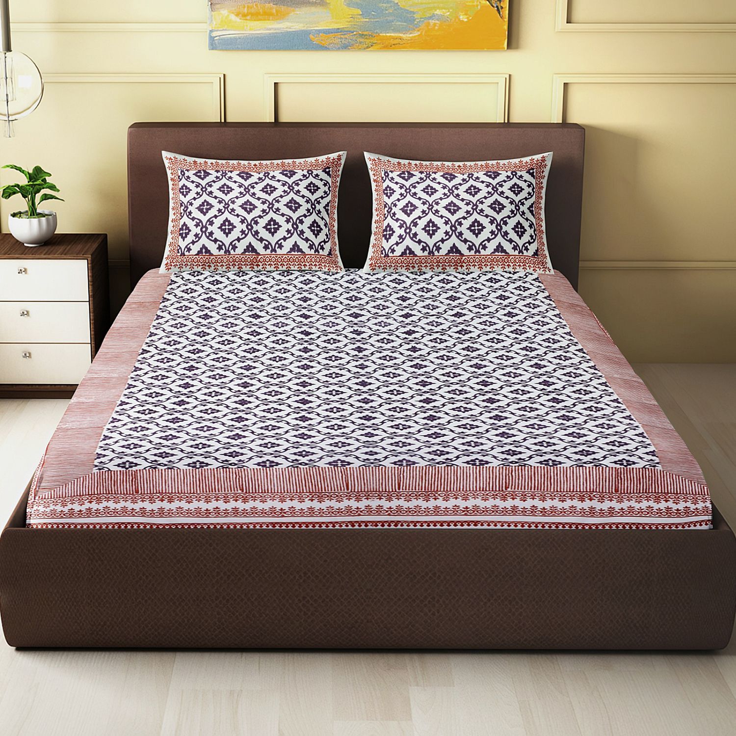 Jaali Motif Block Printed King Size Double Bed Sheet