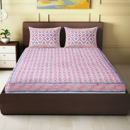 Pink Mugal Jaal Design - Block Printed King Size Double Bed Sheet-550