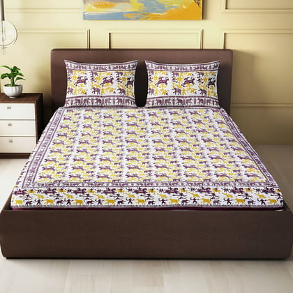 Multi Colour Tribal Motif - Block Printed King Size Double Bed Sheet -553