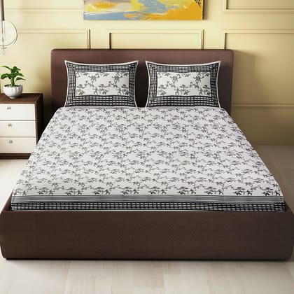 Grey  Tribal Motif of Madhya Pradesh-Block Printed King Size Double Bed Sheet