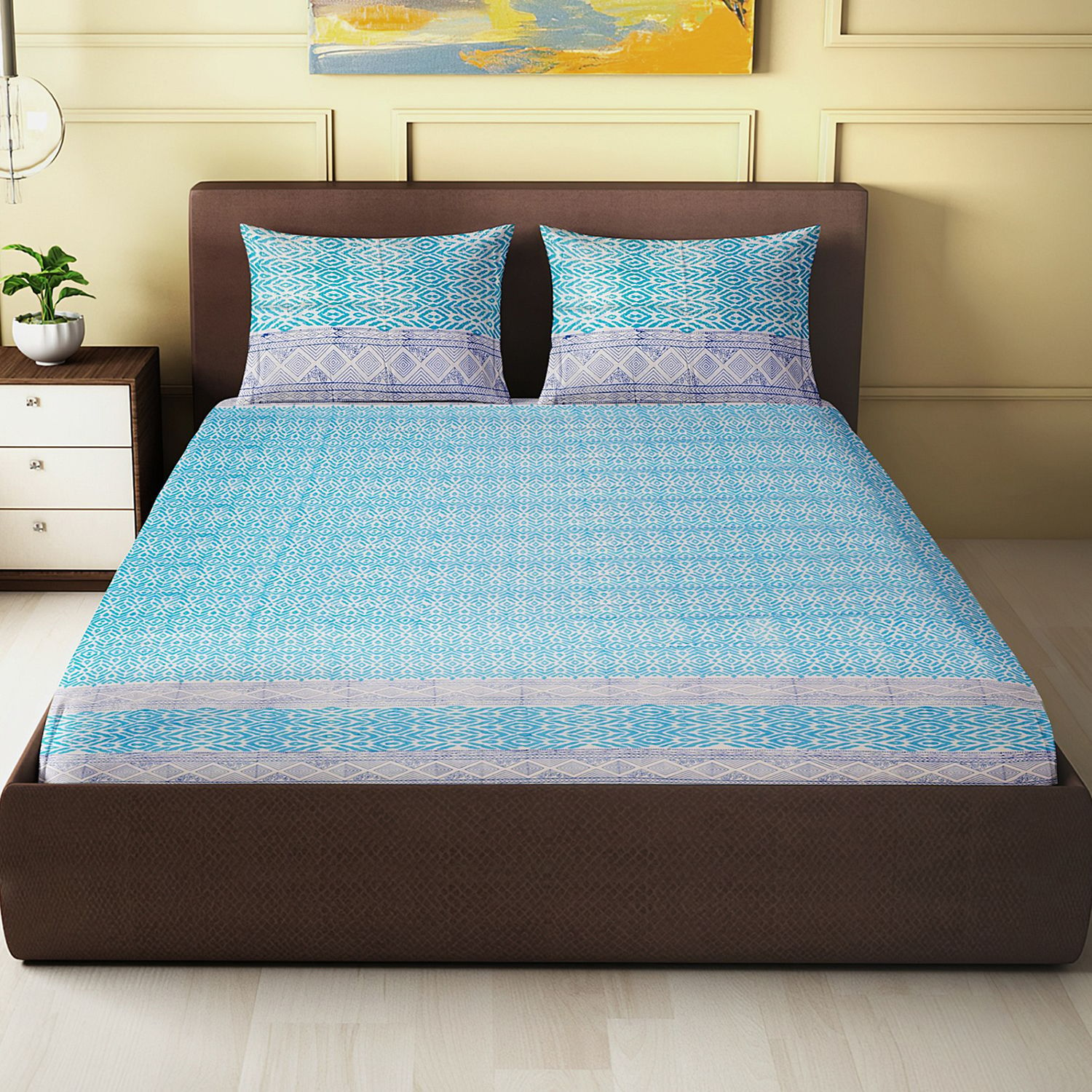 Blue Gadd Geometric Motif - Block Printed King Size Double Bed Sheet-560