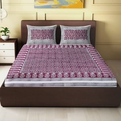 Bagh Motif - Block Printed Kng Size Double Bed Sheet -570