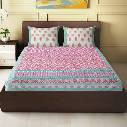 Pink Jaal Motif - Block Printed King Size Double Bed Sheet