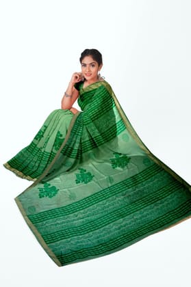 Green Tortoise Motif Maheshwari Block Printed Saree