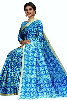 Blue floral hand printed saree Maheswari