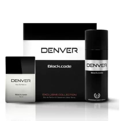 DENVER Black Code Exclusive Collection Gift Set : Deo (150ML) + Perfume (60ML) | Long Lasting Fragrance Gift Set for Men