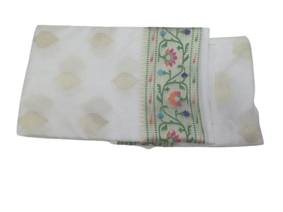 Kota Doria Hand Block Printed  Saree White & Green