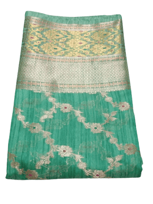 Turquoise Green Banarasi Cotton Saree