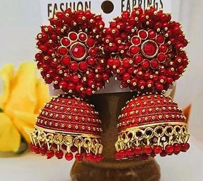 Floral Red Jhumki