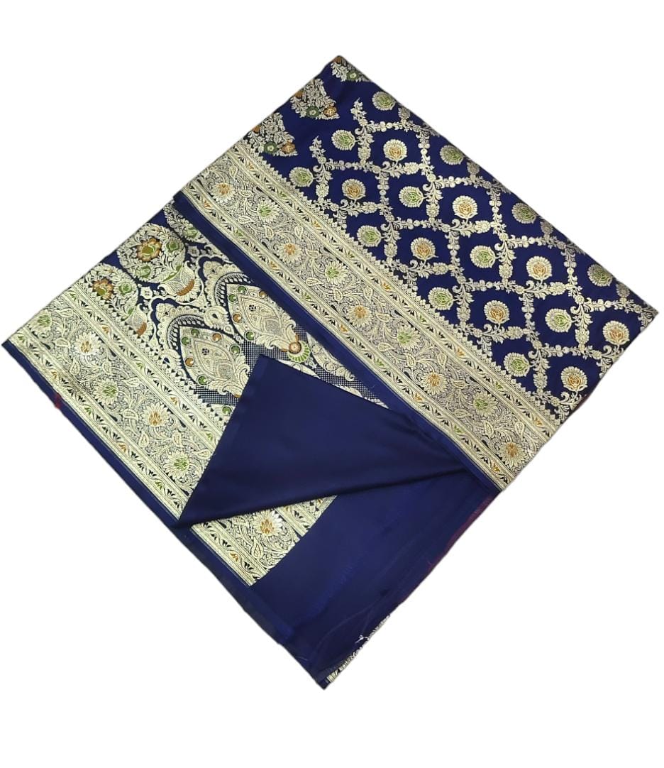 Banarasi Gold & Silver Zari Navy Blue Saree