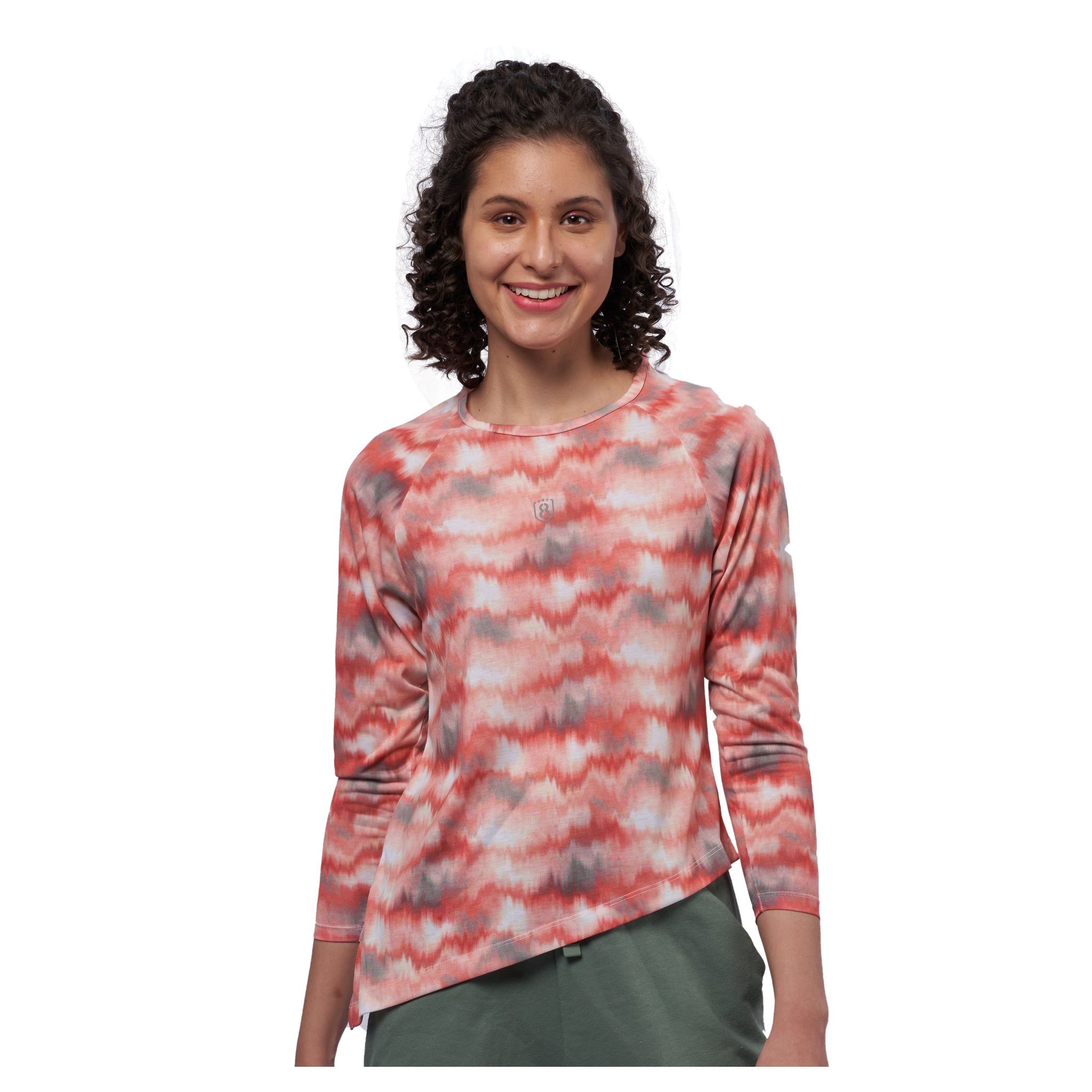 DOMIN8 Women's Tie & Dye printed raglan Full sleeve Asymmetrical Top