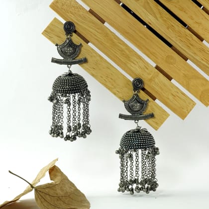 Neeara Fashion's Handcrafted Black Oxidised, Antique Finish, Statement Earrings for Girls and Women