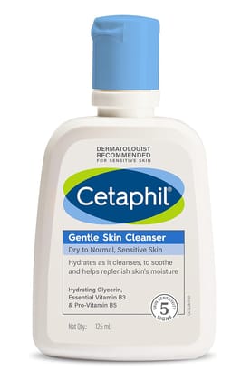 Cetaphil Face Wash Gentle Skin Cleanser for Dry to Normal, Sensitive Skin, 125 ml Hydrating Face Wash with Niacinamide, Vitamin B5