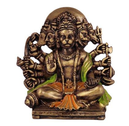 COPPERHOARD Multi Gold Colour Resin Panchmukhi Hanuman Murti Vintage Statue for Home Temple-PMH-02