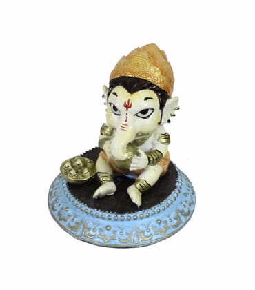 COPPERHOARD Laddu Ganesh Blessing Ganesha Statue Murti with Stand for Home Temple Decor.