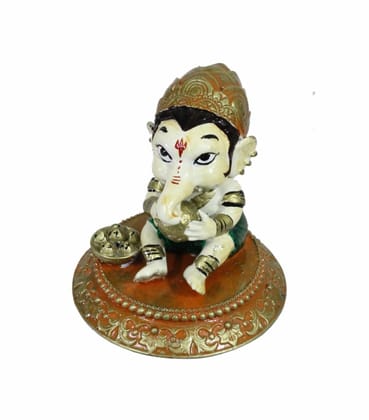 COPPERHOARD Laddu Ganesh Blessing Ganesha Statue Murti with Stand for Home Temple